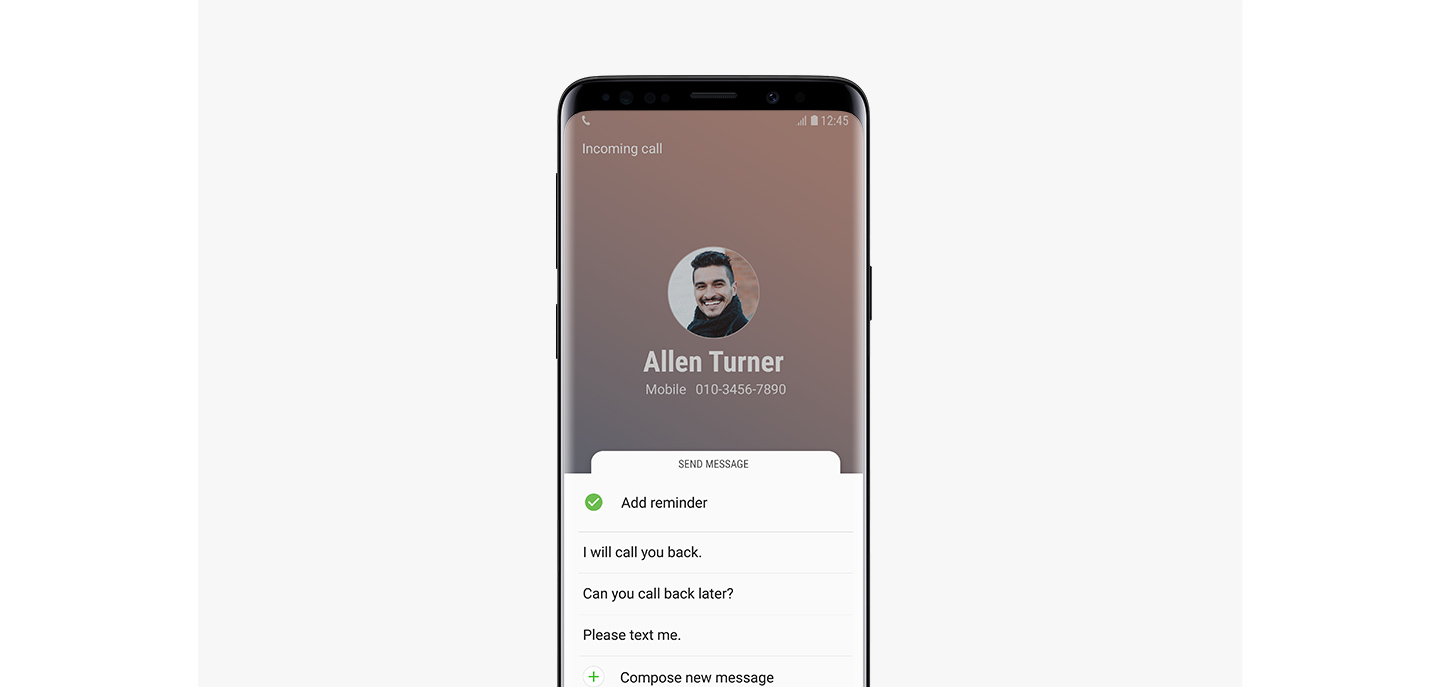 An image of making a phone call which is one of Bixby reminder’s functions from Galaxy S9 Midnight Black