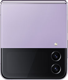 Galaxy Z Flip4 in Bora Purple folded and seen from the Front Cover.