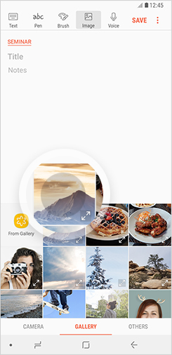 Inserting pictures in the Samsung Notes app
