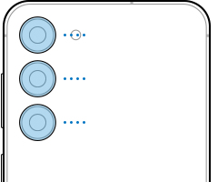 Illustration of Galaxy S23 plus seen from the rear. The top camera is numbered 1, the center camera is numbered 2 and the bottom camera is numbered 3.