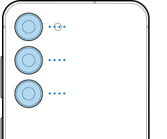 Illustration of Galaxy S23 seen from the rear. The top camera is numbered 1, the center camera is numbered 2 and the bottom camera is numbered 3.