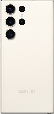 Galaxy S23 Ultra in Cream seen from the rear.