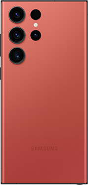 Galaxy S23 Ultra in Red seen from the rear.