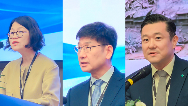 Soojin Kim, Head of the Corporate Sustainability Center at Samsung Electronics, Kihong Na, President of Samsung Vietnam, and Juhern Kim, Country Representative of GGGI Vietnam, deliver remarks.