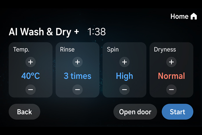 Image showing a mobile app connected to a washer, with an accessibility-related setting or notification displayed on the phone