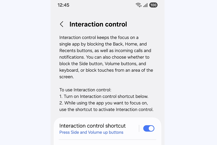 A screenshot displaying the Interaction control feature.