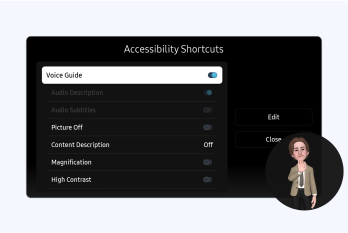 TV accessibility shortcuts menu