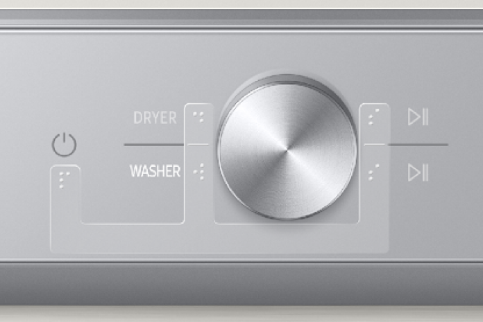 Washing machine button section with braille and tactile points applied