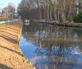 Restored pond and surrounding green area after streambank maintenance.