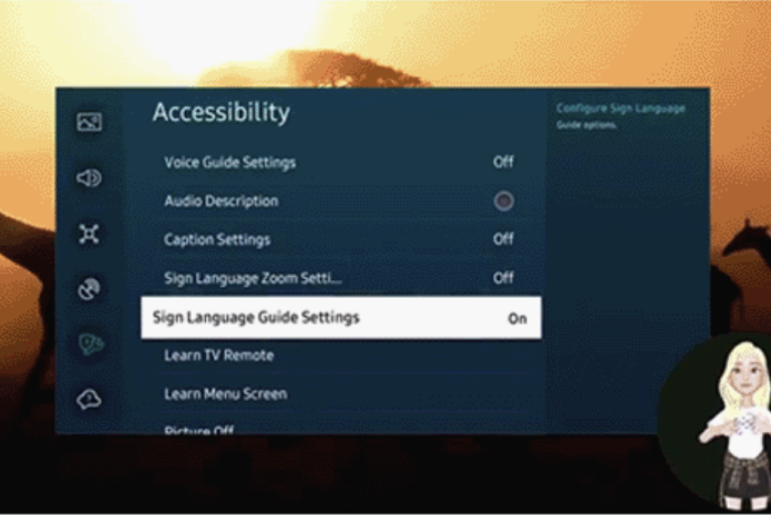 TV Sign Language Guide settings menu
