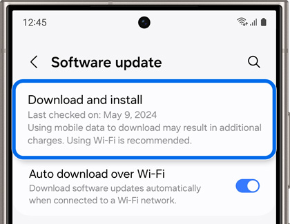 Download and install highlighted in Software update